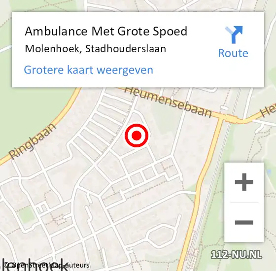Locatie op kaart van de 112 melding: Ambulance Met Grote Spoed Naar Molenhoek, Stadhouderslaan op 22 januari 2017 07:09