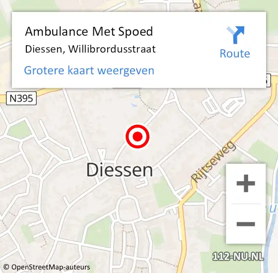 Locatie op kaart van de 112 melding: Ambulance Met Spoed Naar Diessen, Willibrordusstraat op 22 januari 2017 10:11