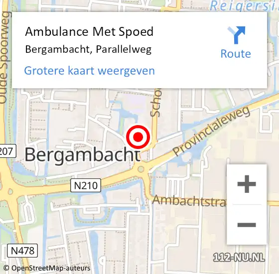 Locatie op kaart van de 112 melding: Ambulance Met Spoed Naar Bergambacht, Parallelweg op 22 januari 2017 10:12