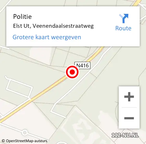 Locatie op kaart van de 112 melding: Politie Elst Ut, Veenendaalsestraatweg op 22 januari 2017 12:02