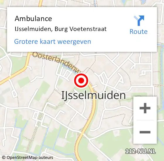 Locatie op kaart van de 112 melding: Ambulance IJsselmuiden, Burg Voetenstraat op 22 januari 2017 12:09