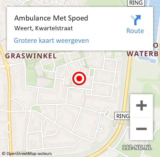 Locatie op kaart van de 112 melding: Ambulance Met Spoed Naar Weert, Kwartelstraat op 22 januari 2017 12:14