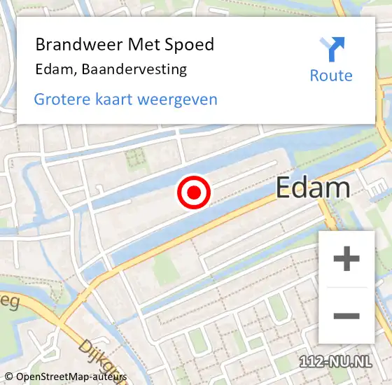 Locatie op kaart van de 112 melding: Brandweer Met Spoed Naar Edam, Baandervesting op 22 januari 2017 12:49