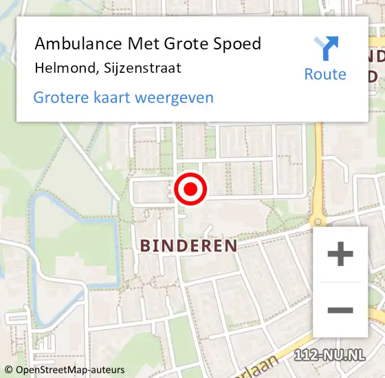 Locatie op kaart van de 112 melding: Ambulance Met Grote Spoed Naar Helmond, Sijzenstraat op 22 januari 2017 13:16