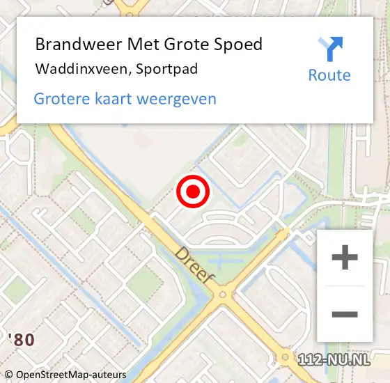 Locatie op kaart van de 112 melding: Brandweer Met Grote Spoed Naar Waddinxveen, Sportpad op 22 januari 2017 14:24