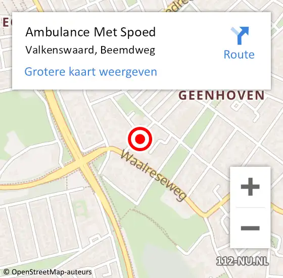 Locatie op kaart van de 112 melding: Ambulance Met Spoed Naar Valkenswaard, Beemdweg op 22 januari 2017 18:24