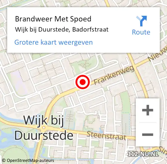 Locatie op kaart van de 112 melding: Brandweer Met Spoed Naar Wijk bij Duurstede, Badorfstraat op 22 januari 2017 20:20