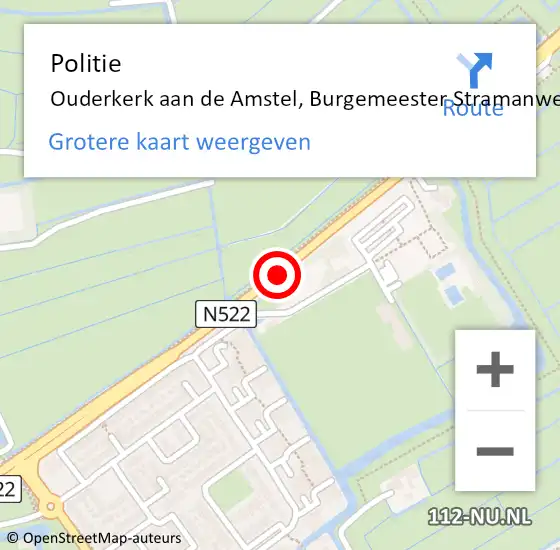 Locatie op kaart van de 112 melding: Politie Ouderkerk aan de Amstel, Burgemeester Stramanweg op 22 januari 2017 21:18