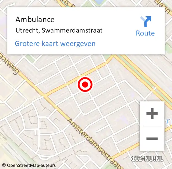 Locatie op kaart van de 112 melding: Ambulance Utrecht, Swammerdamstraat op 23 januari 2017 00:36