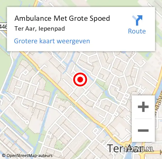 Locatie op kaart van de 112 melding: Ambulance Met Grote Spoed Naar Ter Aar, Iepenpad op 23 januari 2017 04:27