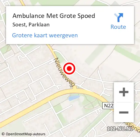 Locatie op kaart van de 112 melding: Ambulance Met Grote Spoed Naar Soest, Parklaan op 23 januari 2017 05:19