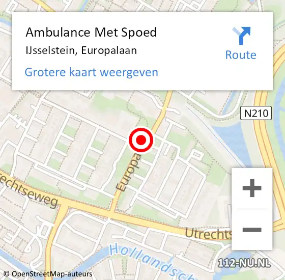 Locatie op kaart van de 112 melding: Ambulance Met Spoed Naar IJsselstein, Europalaan op 23 januari 2017 08:05