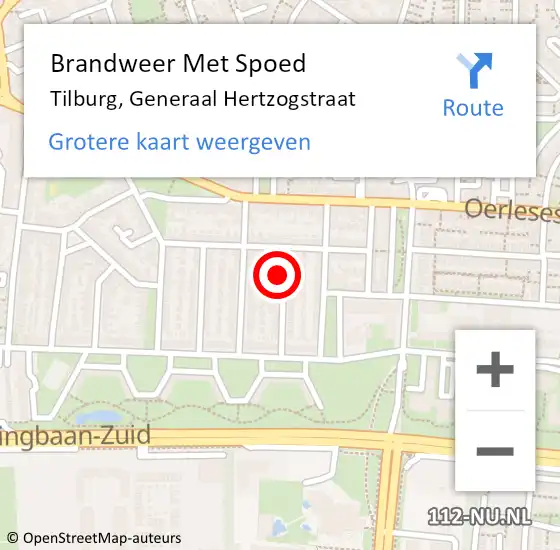 Locatie op kaart van de 112 melding: Brandweer Met Spoed Naar Tilburg, Generaal Hertzogstraat op 23 januari 2017 08:42