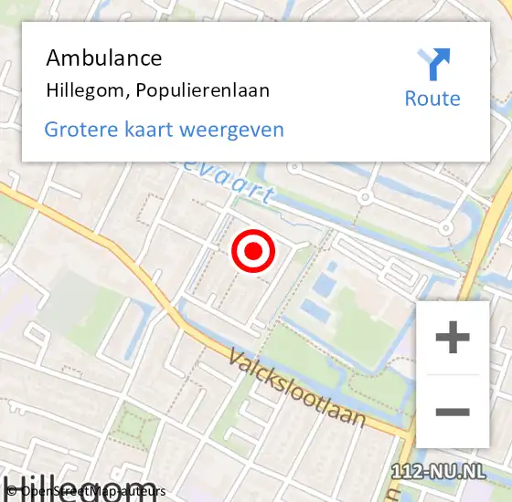 Locatie op kaart van de 112 melding: Ambulance Hillegom, Populierenlaan op 23 januari 2017 08:45