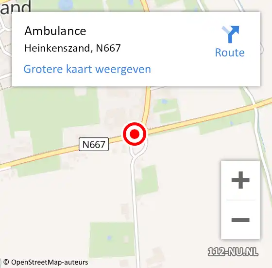 Locatie op kaart van de 112 melding: Ambulance Heinkenszand, N667 op 23 januari 2017 09:12