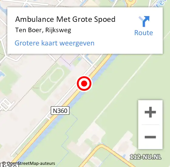 Locatie op kaart van de 112 melding: Ambulance Met Grote Spoed Naar Ten Boer, Rijksweg op 8 januari 2014 18:45