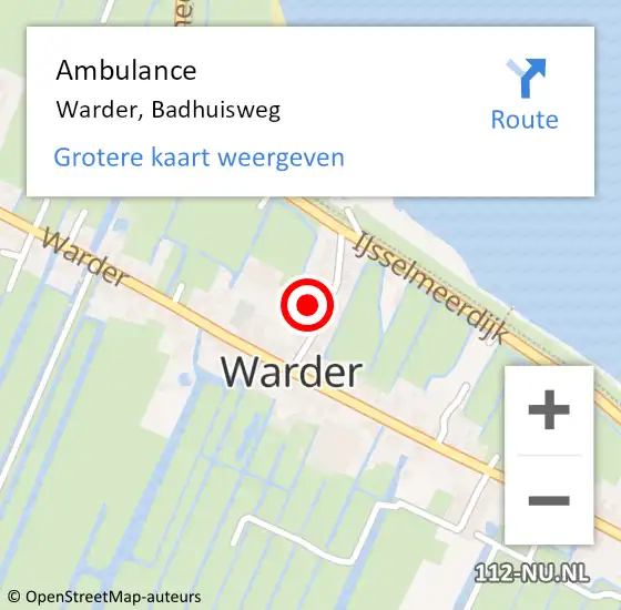 Locatie op kaart van de 112 melding: Ambulance Warder, Badhuisweg op 23 januari 2017 12:03