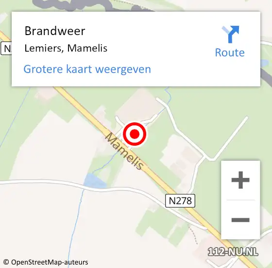 Locatie op kaart van de 112 melding: Brandweer Lemiers, Mamelis op 8 januari 2014 18:58
