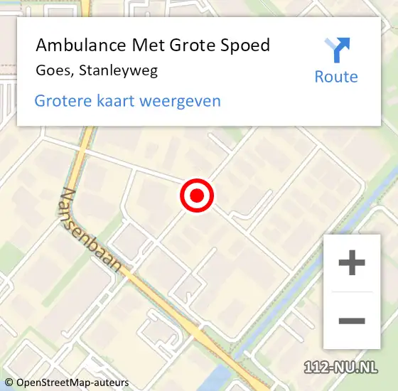 Locatie op kaart van de 112 melding: Ambulance Met Grote Spoed Naar Goes, Stanleyweg op 23 januari 2017 12:54