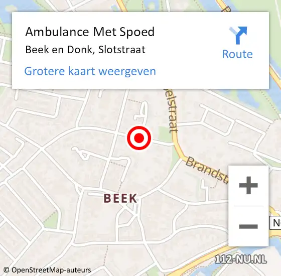 Locatie op kaart van de 112 melding: Ambulance Met Spoed Naar Beek en Donk, Slotstraat op 23 januari 2017 12:57