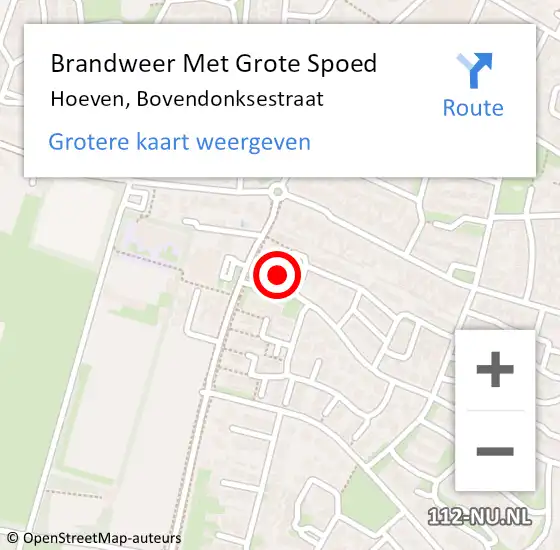 Locatie op kaart van de 112 melding: Brandweer Met Grote Spoed Naar Hoeven, Bovendonksestraat op 23 januari 2017 13:14