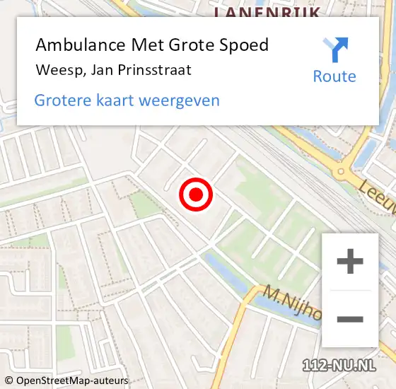 Locatie op kaart van de 112 melding: Ambulance Met Grote Spoed Naar Weesp, Jan Prinsstraat op 23 januari 2017 15:33