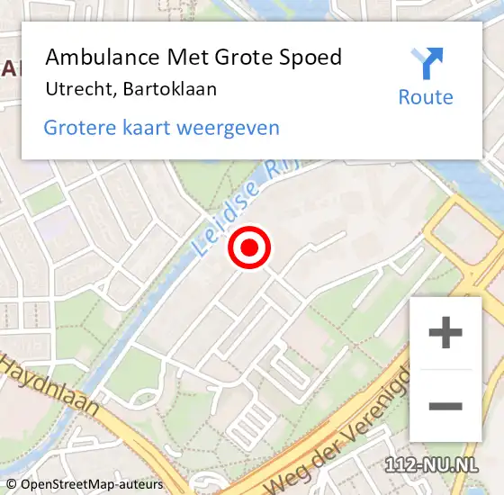 Locatie op kaart van de 112 melding: Ambulance Met Grote Spoed Naar Utrecht, Bartoklaan op 23 januari 2017 16:26