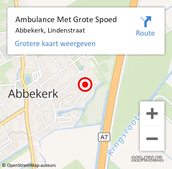 Locatie op kaart van de 112 melding: Ambulance Met Grote Spoed Naar Abbekerk, Lindenstraat op 23 januari 2017 18:06