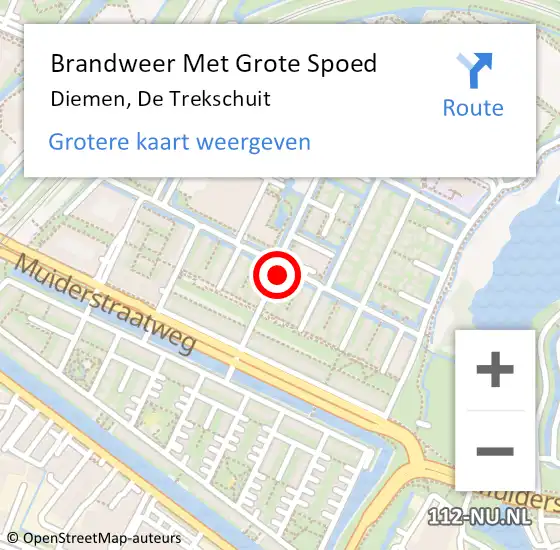 Locatie op kaart van de 112 melding: Brandweer Met Grote Spoed Naar Diemen, De Trekschuit op 23 januari 2017 20:06