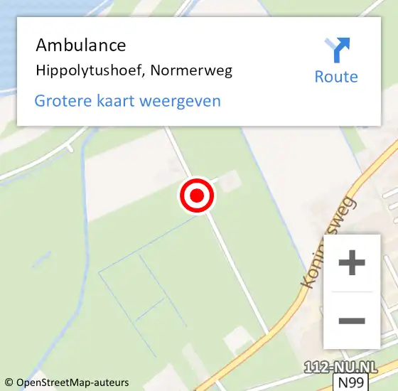 Locatie op kaart van de 112 melding: Ambulance Hippolytushoef, Normerweg op 8 januari 2014 20:04