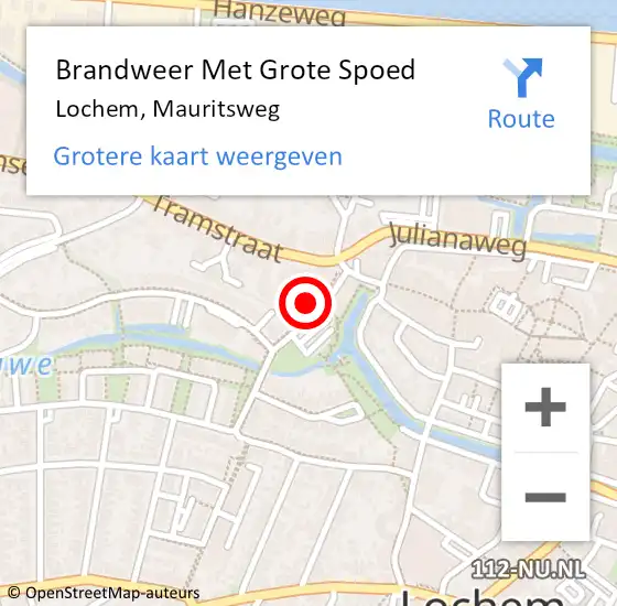 Locatie op kaart van de 112 melding: Brandweer Met Grote Spoed Naar Lochem, Mauritsweg op 23 januari 2017 20:59