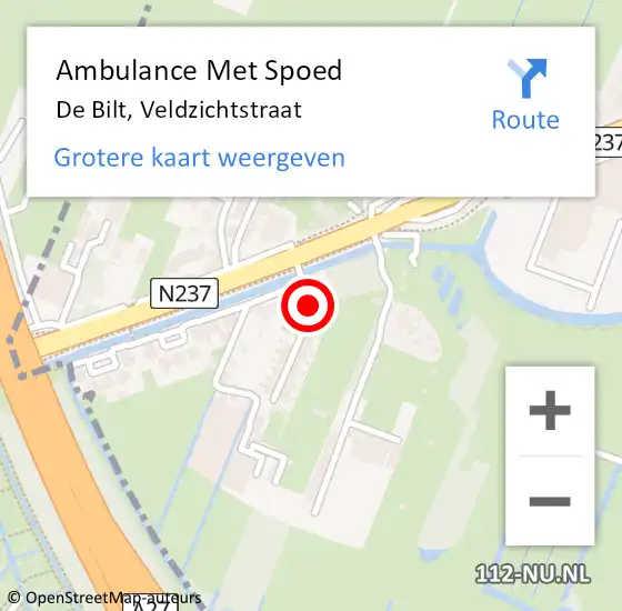 Locatie op kaart van de 112 melding: Ambulance Met Spoed Naar De Bilt, Veldzichtstraat op 23 januari 2017 21:04