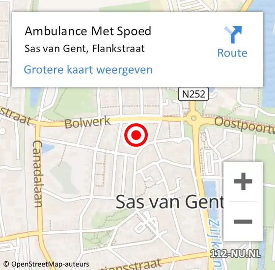 Locatie op kaart van de 112 melding: Ambulance Met Spoed Naar Sas van Gent, Flankstraat op 23 januari 2017 21:15