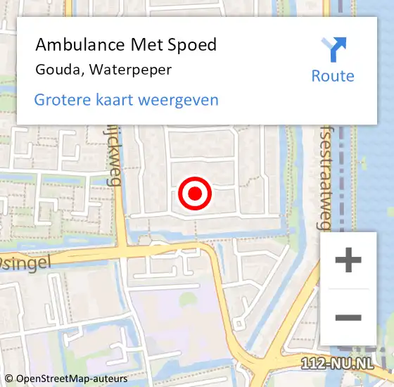 Locatie op kaart van de 112 melding: Ambulance Met Spoed Naar Gouda, Waterpeper op 24 januari 2017 04:16