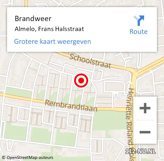 Locatie op kaart van de 112 melding: Brandweer Almelo, Frans Halsstraat op 24 januari 2017 05:50