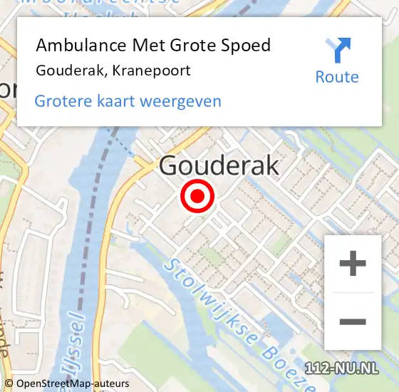 Locatie op kaart van de 112 melding: Ambulance Met Grote Spoed Naar Gouderak, Kranepoort op 24 januari 2017 08:18