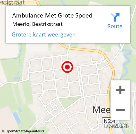 Locatie op kaart van de 112 melding: Ambulance Met Grote Spoed Naar Meerlo, Beatrixstraat op 24 januari 2017 09:13