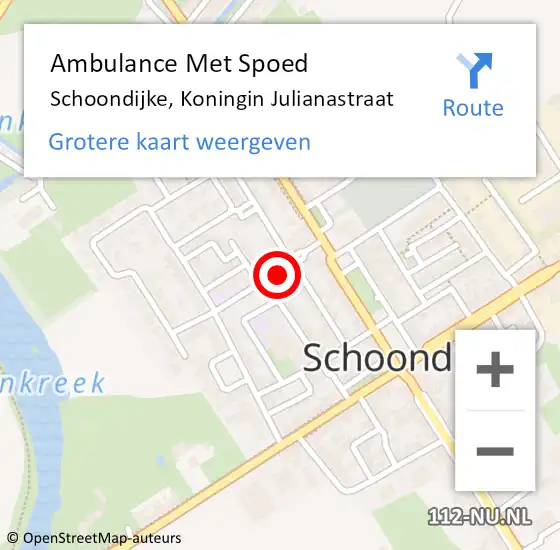 Locatie op kaart van de 112 melding: Ambulance Met Spoed Naar Schoondijke, Koningin Julianastraat op 24 januari 2017 09:43