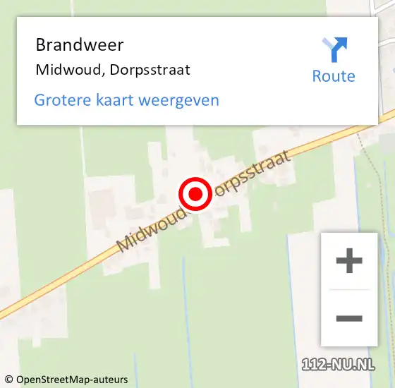 Locatie op kaart van de 112 melding: Brandweer Midwoud, Dorpsstraat op 8 januari 2014 21:11