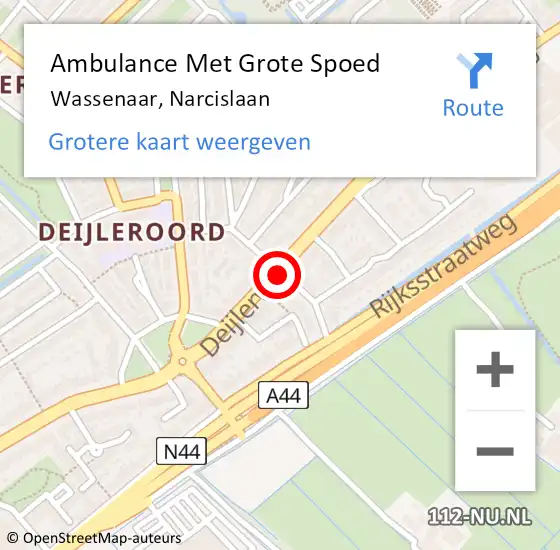 Locatie op kaart van de 112 melding: Ambulance Met Grote Spoed Naar Wassenaar, Narcislaan op 24 januari 2017 10:10