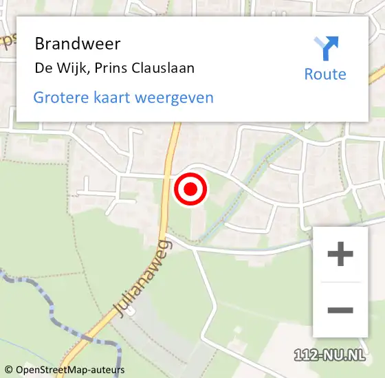 Locatie op kaart van de 112 melding: Brandweer De Wijk, Prins Clauslaan op 24 januari 2017 11:11