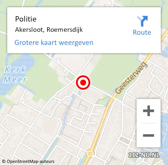 Locatie op kaart van de 112 melding: Politie Akersloot, Roemersdijk op 24 januari 2017 12:00