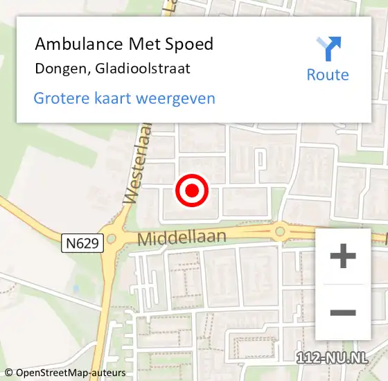 Locatie op kaart van de 112 melding: Ambulance Met Spoed Naar Dongen, Gladioolstraat op 24 januari 2017 13:48