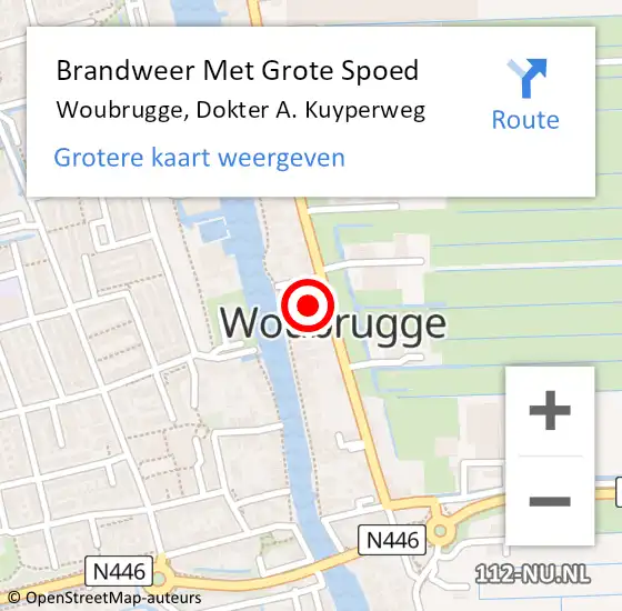 Locatie op kaart van de 112 melding: Brandweer Met Grote Spoed Naar Woubrugge, Dokter A. Kuyperweg op 8 januari 2014 21:56