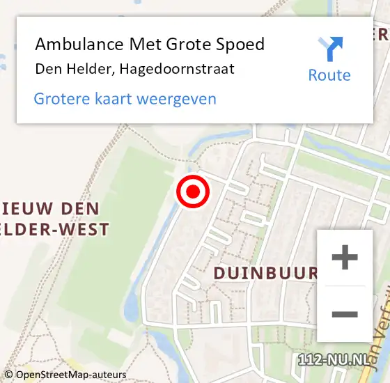 Locatie op kaart van de 112 melding: Ambulance Met Grote Spoed Naar Den Helder, Hagedoornstraat op 24 januari 2017 15:14