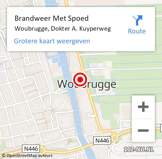 Locatie op kaart van de 112 melding: Brandweer Met Spoed Naar Woubrugge, Dokter A. Kuyperweg op 8 januari 2014 22:25