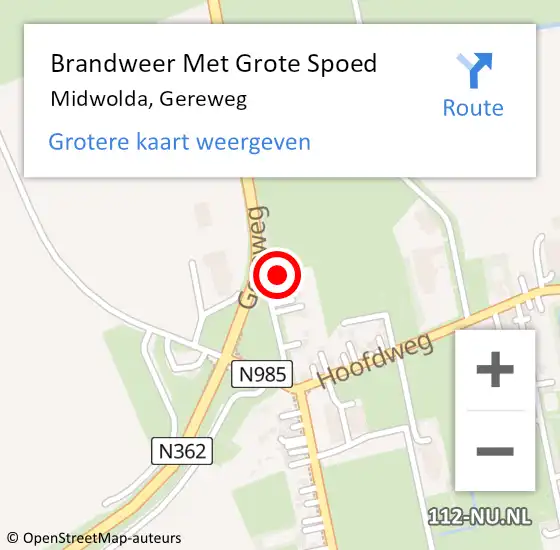 Locatie op kaart van de 112 melding: Brandweer Met Grote Spoed Naar Midwolda, Gereweg op 24 januari 2017 21:54