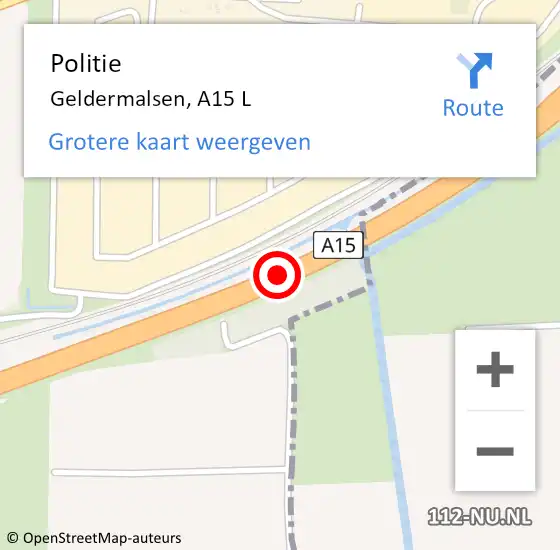 Locatie op kaart van de 112 melding: Politie Geldermalsen, A15 L op 24 januari 2017 23:33