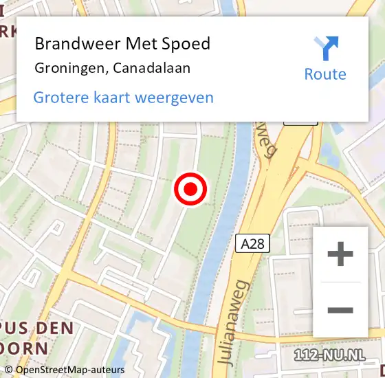 Locatie op kaart van de 112 melding: Brandweer Met Spoed Naar Groningen, Canadalaan op 25 januari 2017 00:04