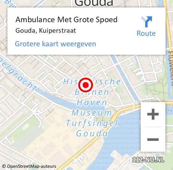 Locatie op kaart van de 112 melding: Ambulance Met Grote Spoed Naar Gouda, Kuiperstraat op 25 januari 2017 04:58